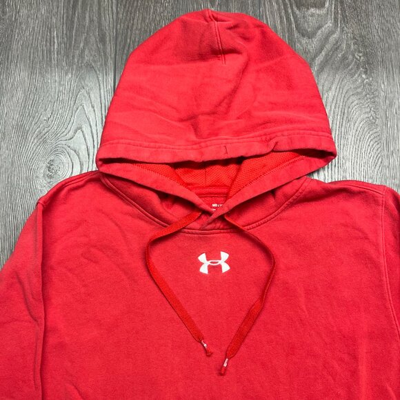Under‎ Armour Centre Logo Embroidered Hoodie Red Medium Loose Fit - Picture 2 of 8